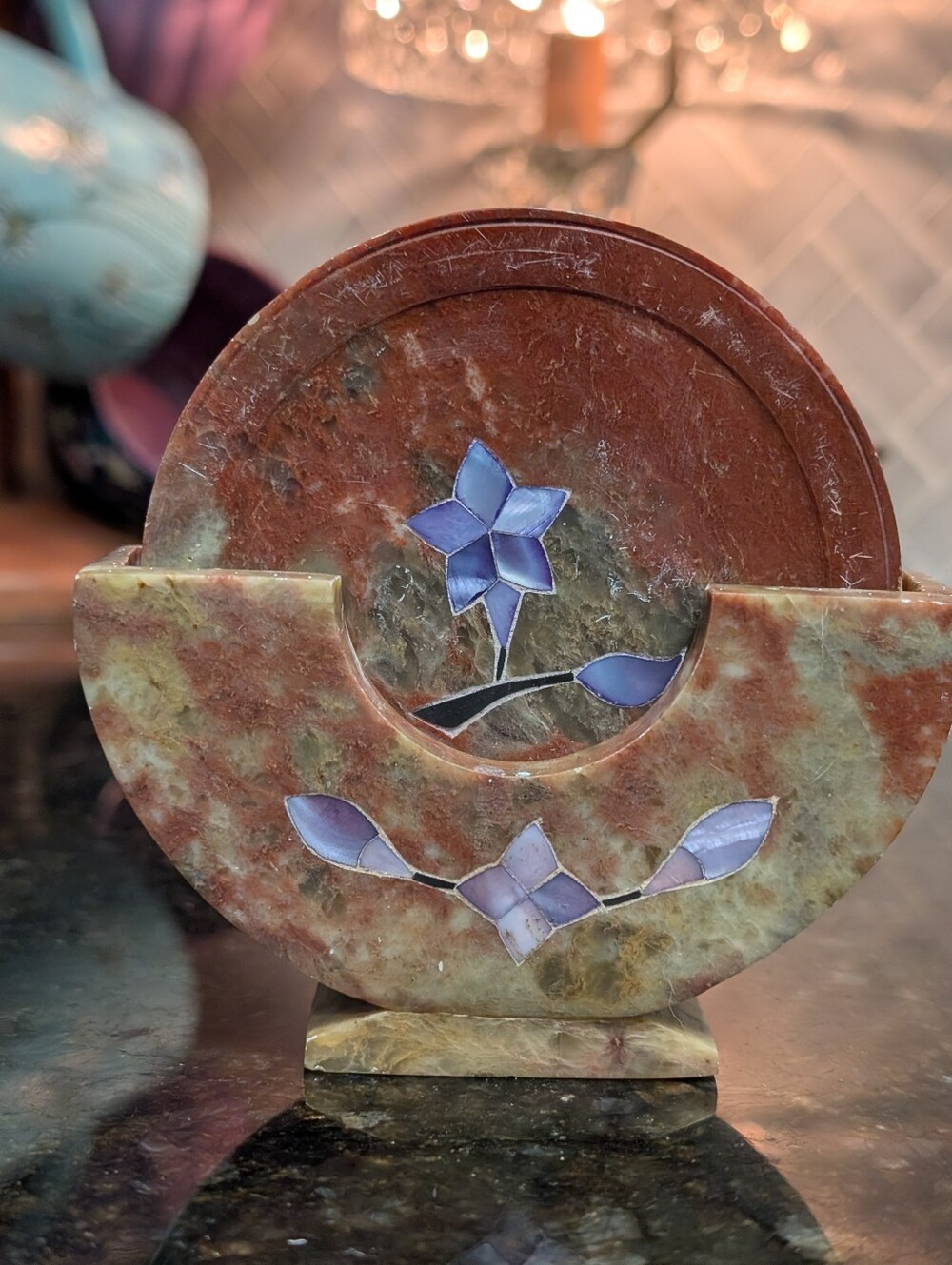 soapstone coaster Set of 6 Coasters And One Holder